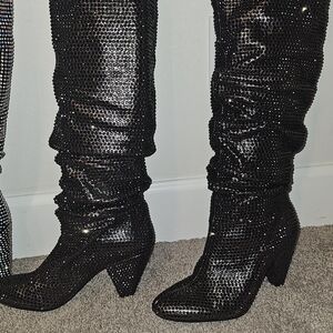 INC International Concepts Black Rhinestone Over the Knee Boots